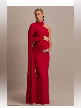 Club L London Dress tessy Red Asymmetric-Neck Maternity Maxi Dress Cape-Sleeve